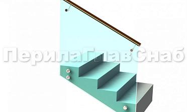 Ограждение с деревянным поручнем на выносе на точечном креплении на лестнице купить в Челябинске