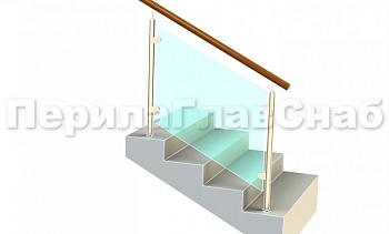 Ограждение с деревянным поручнем с зажимными стеклодержателями и стойками в Челябинске. Готовые проекты ПерилаГлавСнаб