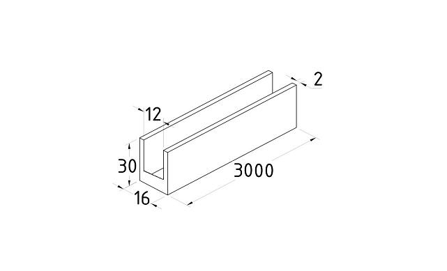 П-образный профиль 30x16,3 L=3000, хим.полировка t762-2 AL  2
