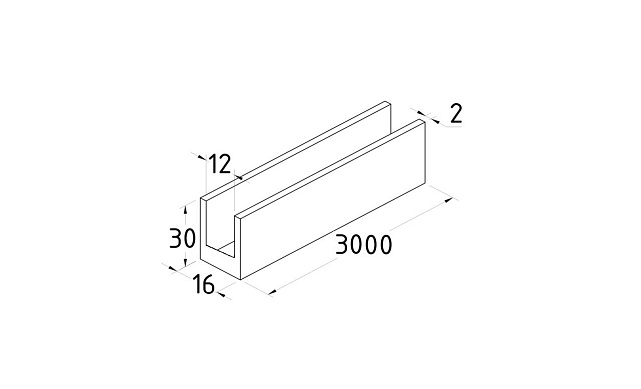 П-образный профиль 30x16,3 L=3000, хим.полировка t762-2 AL  2 П-образный профиль 30x16,3 L=3000, хим.полировка t762-2 AL  2
