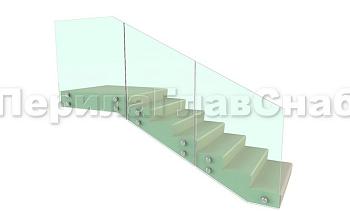 Ограждение для лестницы на несущем стекле с точечным креплением в торец для крыльца в Челябинске. Готовые проекты ПерилаГлавСнаб