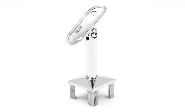 Наконечник палец на стойку из профильной трубы 40х40 мм, с регулируемым ложементом под поручень Ø50.8 мм, полированный, литой, облегченный нержавеющий AISI 304 k239-3