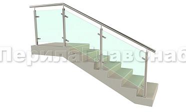 Ограждение лестницы с квадратными стойками и пластинчатыми стеклодержателями купить в Челябинске