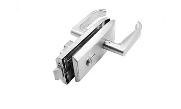 Замок для стеклянной двери с нажимной ручкой и притвором, евроцилиндр односторонний ключ/защелка, с ответной частью на стену, шлифованный t155-2 SSS  купить в Челябинске