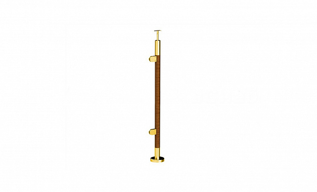 Готовая стойка Ø38,1х950 мм деревянная, со вставками из нержавеющей стали под золото 2х100 мм с 2 стеклодержателями k741-2-L-G Готовая стойка Ø38,1х950 мм деревянная, со вставками из нержавеющей стали под золото 2х100 мм с 2 стеклодержателями k741-2-L-G