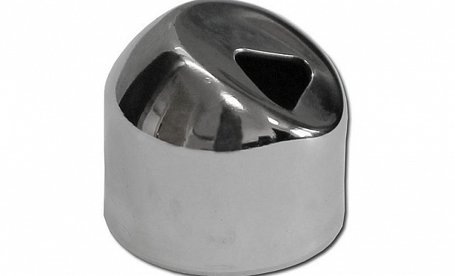 Наконечник штампованный (СПС) косой 30° на трубу Ø25 мм, для поручня Ø38.1 мм, полированный, нержавеющий, AISI 201, k072-3 Наконечник штампованный (СПС) косой 30° на трубу Ø25 мм, для поручня Ø38.1 мм, полированный, нержавеющий, AISI 201, k072-3