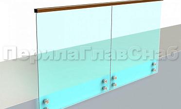 Ограждение с квадратным деревянным поручнем на точечном креплении купить в Челябинске
