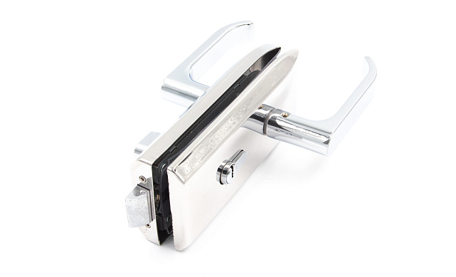 Замок для стеклянной двери с нажимной ручкой, евроцилиндр односторонний ключ/защелка, с ответной частью на стекло, полированный t155 PSS Замок для стеклянной двери с нажимной ручкой, евроцилиндр односторонний ключ/защелка, с ответной частью на стекло, полированный t155 PSS