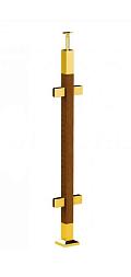 Готовая стойка 40х40х950 мм, деревянная, со вставками из нержавеющей стали 2х100 мм с 4 зажимными стеклодержателями, под золото k740-3-G купить в Челябинске