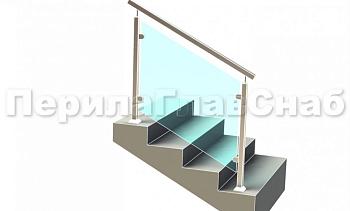 Ограждение лестницы с квадратным поручнем с зажимными стеклодержателями и квадратными стойками в Челябинске. Готовые проекты ПерилаГлавСнаб