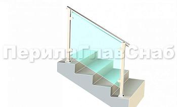 Ограждения для лестницы с поручнем на выносе с зажимными стеклодержателями и квадратными стойками в Челябинске. Готовые проекты ПерилаГлавСнаб