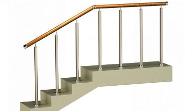 Ограждения со стойками в каждую ступень с круглым деревянным поручнем без ригелей купить в Челябинске