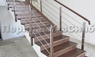 Ограждение со стойками из шлифованной нержавеющей стали с боковым крепежом, со вставками из дерева купить в Челябинске