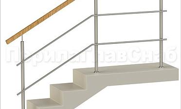 Два ригеля на сварке, квадратный деревянный поручень и круглые стойки купить в Челябинске