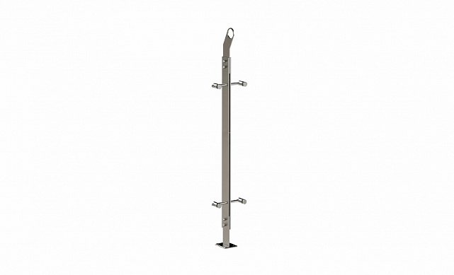 Стойка эксклюзивная из двух пластин с двумя спайдерными стеклодержателями, крепление в пол, нерегулируемый ложемент с обхватом (AISI 304) k768 Стойка эксклюзивная из двух пластин с двумя спайдерными стеклодержателями, крепление в пол, нерегулируемый ложемент с обхватом (AISI 304) k768