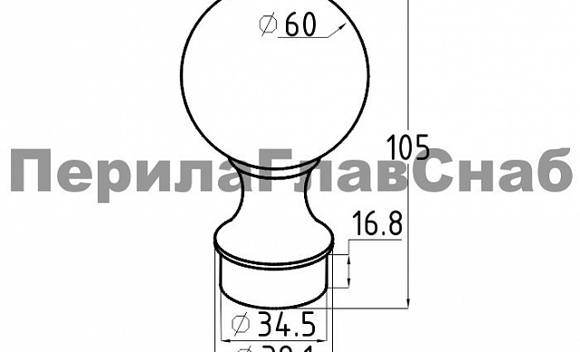 Наконечник шар на стойку Ø38.1 мм, литой, полированный, AISI 304 k070 2 Наконечник шар на стойку Ø38.1 мм, литой, полированный, AISI 304 k070 2
