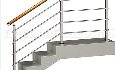 Четыре ригеля на держателях, круглый деревянный поручень и квадратные стойки купить в Челябинске