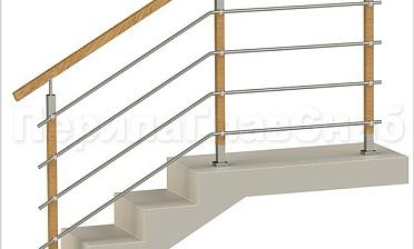 Четыре ригеля на держателях, квадратный деревянный поручень и стойки с деревянными вставками купить в Челябинске