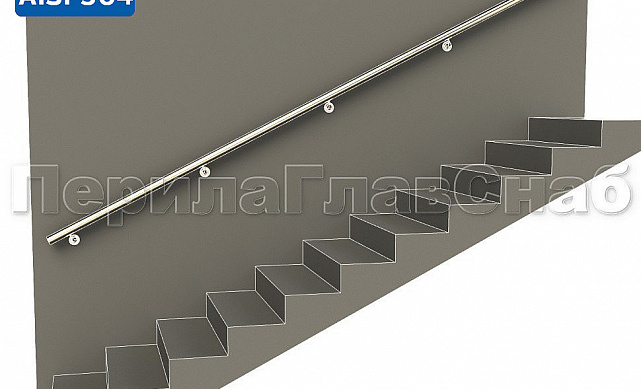 Готовый пристенный поручень с 5 держателями, длина 3700 мм (AISI 304) k730-37 Готовый пристенный поручень с 5 держателями, длина 3700 мм (AISI 304) k730-37