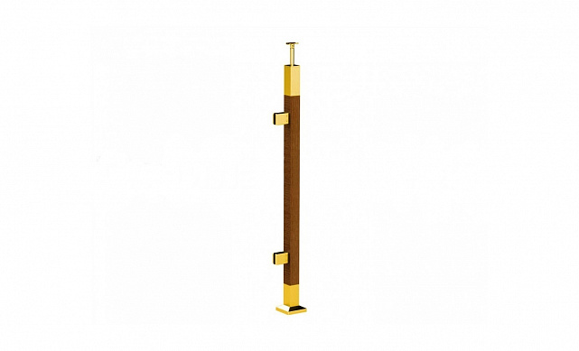 Готовая стойка 40х40х950 мм, деревянная, со вставками из нержавеющей стали 2х100 мм с 2 зажимными стеклодержателями, под золото k740-4-L-G Готовая стойка 40х40х950 мм, деревянная, со вставками из нержавеющей стали 2х100 мм с 2 зажимными стеклодержателями, под золото k740-4-L-G