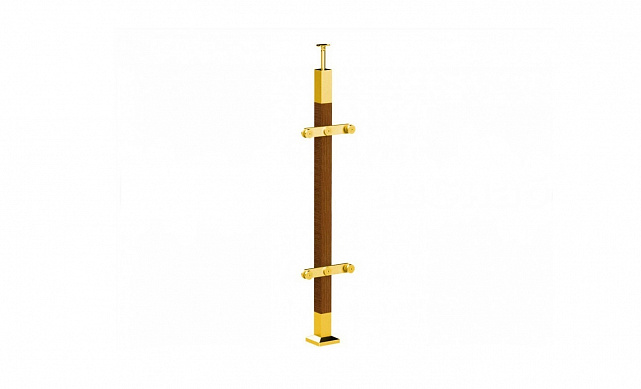 Готовая стойка 40х40х950 мм, деревянная, со вставками из нержавеющей стали 2х100 мм с 2 пластинчатыми стеклодержателями, под золото k740-2-G Готовая стойка 40х40х950 мм, деревянная, со вставками из нержавеющей стали 2х100 мм с 2 пластинчатыми стеклодержателями, под золото k740-2-G