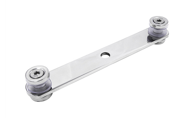 Стеклодержатель пластинчатый 3хМ8, по центрам 170х5 мм, полированный, шайбы 5 мм штамп., под стекло 6-12 мм, AISI 316 k023-8