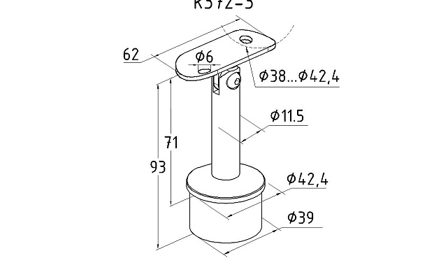 Наконечник стойки палец, Ø42.4 мм, с ложементом под поручень Ø38.1-42.4мм (aisi 304), k372-3 2 Наконечник стойки палец, Ø42.4 мм, с ложементом под поручень Ø38.1-42.4мм (aisi 304), k372-3 2