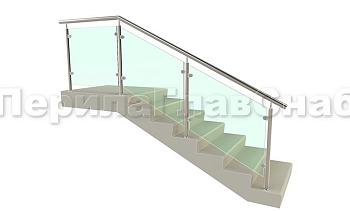 Ограждение для лестницы из нержавейки с зажимными стеклодержателями для крыльца в Челябинске. Готовые проекты ПерилаГлавСнаб