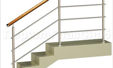 Три ригеля на сварке, круглый деревянный поручень и круглые стойки купить в Челябинске