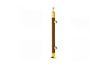 Готовая стойка 40х40х950 мм, деревянная, со вставками из нержавеющей стали 2х100 мм с 2 зажимными стеклодержателями, под золото k740-4-R-G купить в Челябинске