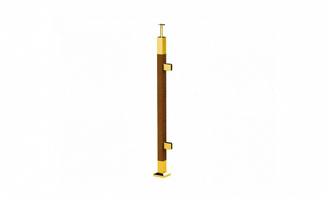 Готовая стойка 40х40х950 мм, деревянная, со вставками из нержавеющей стали 2х100 мм с 2 зажимными стеклодержателями, под золото k740-4-R-G Готовая стойка 40х40х950 мм, деревянная, со вставками из нержавеющей стали 2х100 мм с 2 зажимными стеклодержателями, под золото k740-4-R-G