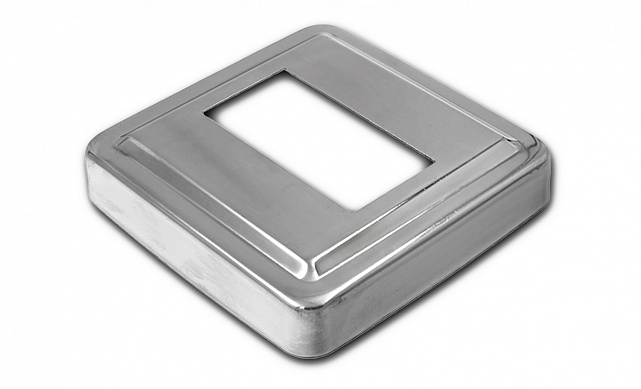 Низ стойки под трубу 50х25 мм, 84х84х0.6 мм, высота 17 мм, полированный (AISI 304) k398 Низ стойки под трубу 50х25 мм, 84х84х0.6 мм, высота 17 мм, полированный (AISI 304) k398