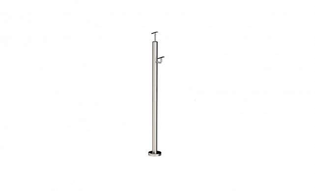 Стойка для пандуса: под 2 поручня Ø38.1 мм для инвалидов, с наконечником, полированная, высота 860 мм  (AISI 304) k751 Стойка для пандуса: под 2 поручня Ø38.1 мм для инвалидов, с наконечником, полированная, высота 860 мм  (AISI 304) k751