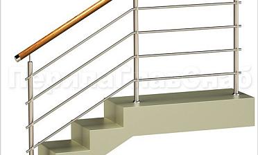 Четыре ригеля на держателях, круглый деревянный поручень и круглые стойки купить в Челябинске