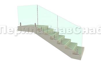 Цельностеклянное лестничное ограждение на министойках из нержавеющей стали для крыльца в Челябинске. Готовые проекты ПерилаГлавСнаб