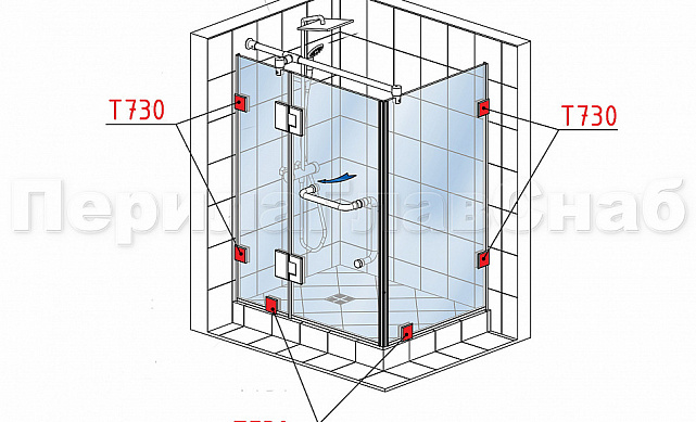 Коннектор для душевой кабины стена-стекло 45х45 мм латунь-хром, полированный t730 PC 2 Коннектор для душевой кабины стена-стекло 45х45 мм латунь-хром, полированный t730 PC 2