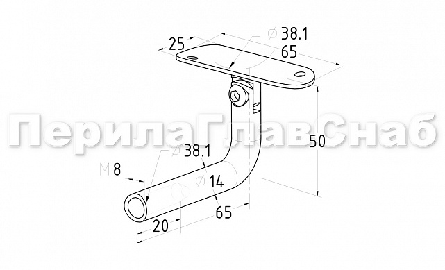 Держатель поручня выносной на стойку, с регулируемым ложементом под трубу Ø38.1 мм, резьба внутренняя М8, полированный, (AISI 304) k261  2 Держатель поручня выносной на стойку, с регулируемым ложементом под трубу Ø38.1 мм, резьба внутренняя М8, полированный, (AISI 304) k261  2
