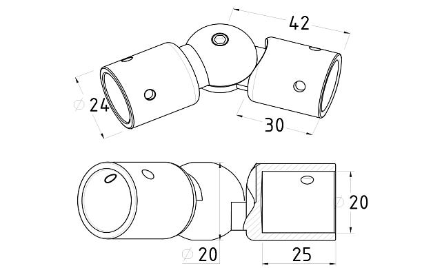 Соединитель труба-труба произвольный угол, нерж. шлифованный t915 SSS 2