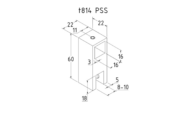 Крепежный элемент сквозной для трубы 15х15мм, полированный t814 PSS 2 Крепежный элемент сквозной для трубы 15х15мм, полированный t814 PSS 2