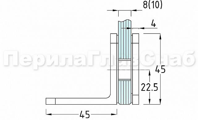 Коннектор для душевой кабины стена-стекло 90° 45х45 мм латунь-хром, полированный t722 PC 2
