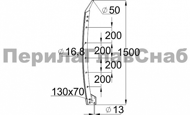 Стойка эксклюзивная с 5 отверстиями под ригель, крепление в торец, нерегулируемый ложемент (AISI 304) k776 2 Стойка эксклюзивная с 5 отверстиями под ригель, крепление в торец, нерегулируемый ложемент (AISI 304) k776 2