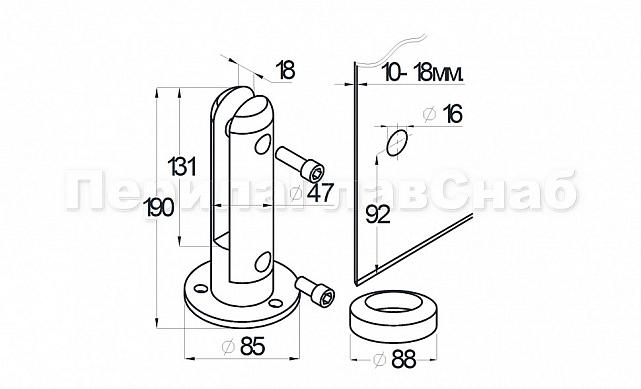 Стеклодержатель литой напольный, круглый Ø50х190 мм, полированный, под золото (AISI 304) Фk276-88 2