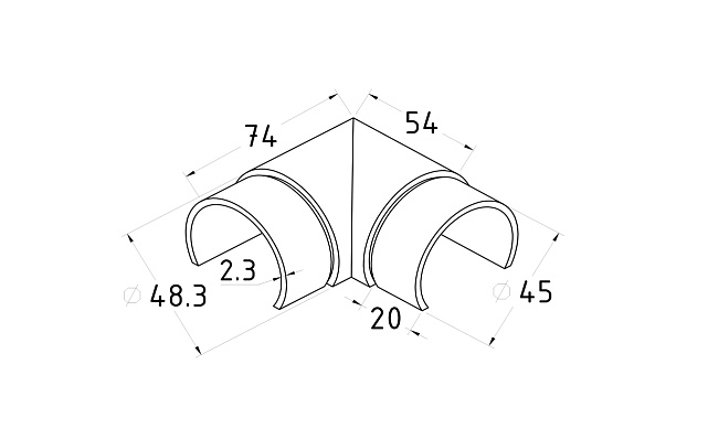 Отвод поручня с пазом Ø48.3мм, 90°, с двумя установочными кольцами, шлифованный 320Grit, (aisi 304) Фk237-2 2 Отвод поручня с пазом Ø48.3мм, 90°, с двумя установочными кольцами, шлифованный 320Grit, (aisi 304) Фk237-2 2
