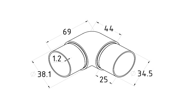 Угольник Ø38.1 мм, полированный, (AISI 304) k255 2 Угольник Ø38.1 мм, полированный, (AISI 304) k255 2
