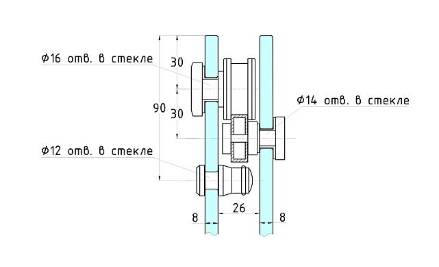 Комплект раздвижной системы для душевой, AISI 304, шлифованный t401 SSS 3