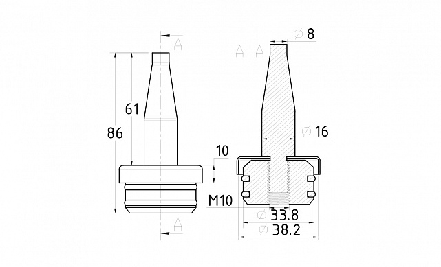 Наконечник палец (солдатик) с системой фиксации из алюминия в стойке Ø38.1х1.5 мм, полированный, нержавеющий (AISI 304) k041-2 3 Наконечник палец (солдатик) с системой фиксации из алюминия в стойке Ø38.1х1.5 мм, полированный, нержавеющий (AISI 304) k041-2 3