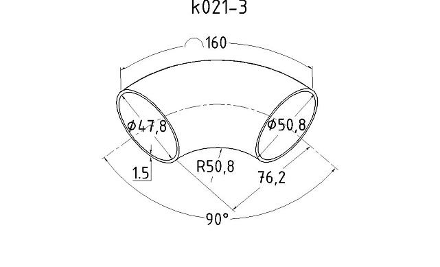 Отвод поручня под сварку удлиненный Ø50.8х1.5 мм, 400 Grit, (AISI 304) k021-3 2 Отвод поручня под сварку удлиненный Ø50.8х1.5 мм, 400 Grit, (AISI 304) k021-3 2