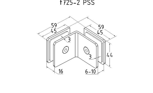 Коннектор для душевой кабины стекло-стекло 90° 45х45 мм полированный t725-2 PSS  4