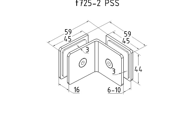 Коннектор для душевой кабины стекло-стекло 90° 45х45 мм полированный t725-2 PSS  4 Коннектор для душевой кабины стекло-стекло 90° 45х45 мм полированный t725-2 PSS  4