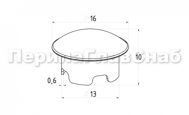 Заглушка штампованная на трубу Ø16x1.5 мм (AISI 304) полированная k200-2 2 Заглушка штампованная на трубу Ø16x1.5 мм (AISI 304) полированная k200-2 2